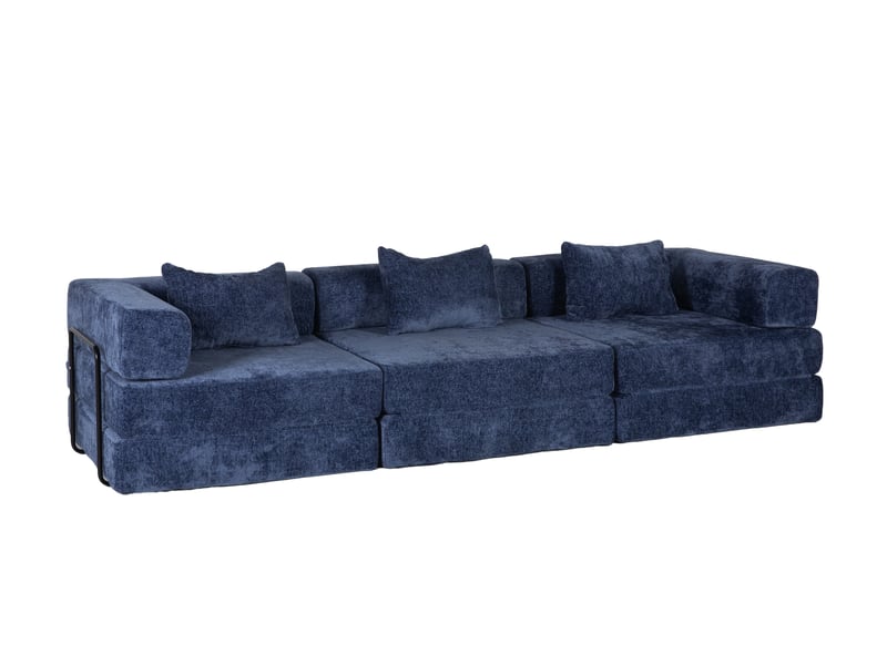 Canapé modulable convertible 3 places en tissu bleu foncé, 300 cm, idéal pour le salon ou la chambre - Conforama A