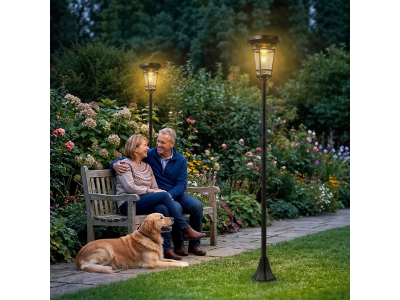  Ensemble de 2 lanternes solaires sur pied, hauteur réglable de 180 cm, 2 modes de luminosité, interrupteur à capteur de lumière, ip44  - Conforama C