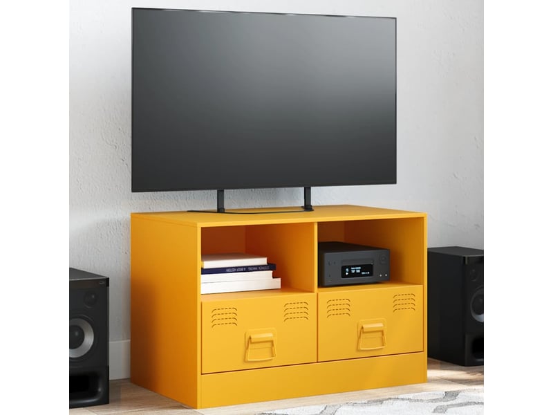  Meuble tv - banc tv - meuble de rangement jaune moutarde 67x39x44 cm acier  - Conforama B