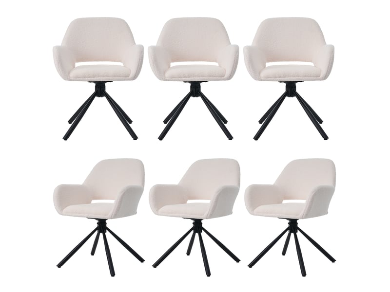  Lot de 6 chaises de salle à manger pivotantes avec accoudoirs  - assise rembourrée sherpa blanc  - Conforama A