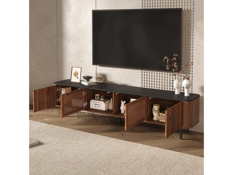  Meuble tv 190x35x45 cm, design unique moderne, panneau tv bas, grand rangement, lowboard moderne, mdf et pb pour salon - noyer  - Conforama E
