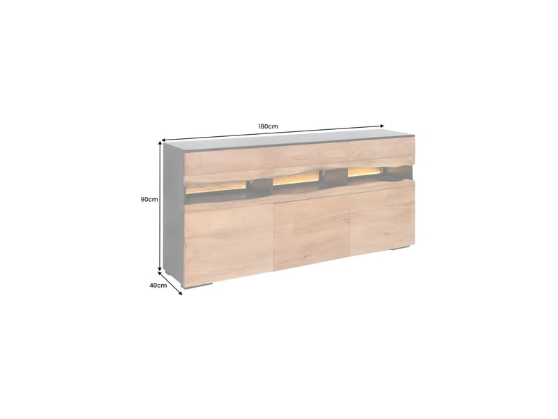  Buffet nairobi 180 cm en bois d'acacia marron et noir – 3 portes, 3 tiroirs et led intégrée  - Conforama C