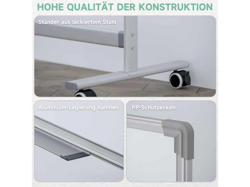  Tableau blanc magnétique mobile 120 x 90 cm – blanc – double face pivotante avec accessoires et freins  - Conforama E
