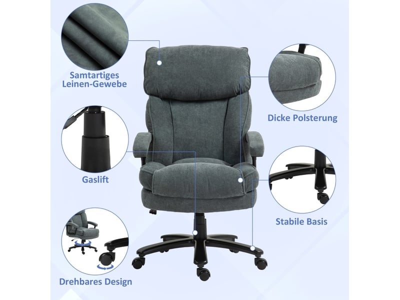  Chaise de bureau haute grise en tissu, réglable et pivotante avec fonction bascule, supporte jusqu'à 200 kg  - Conforama B