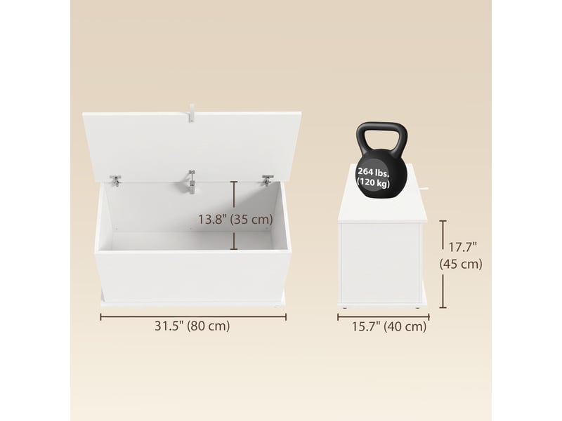  Coffre de rangement avec couvercle rabattable blanc 80 x 40 x 45 cm  - Conforama D