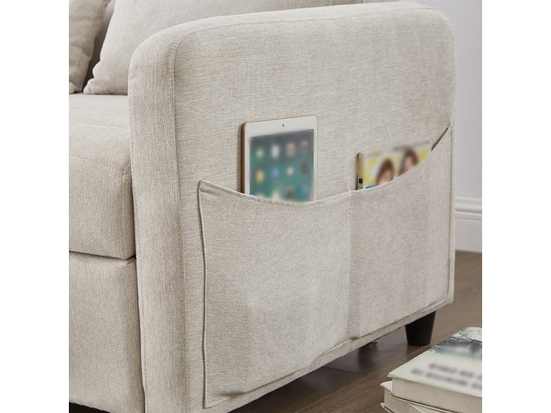  Canapé convertible 2 places en tissu coton et lin beige WF256204205B - Conforama D