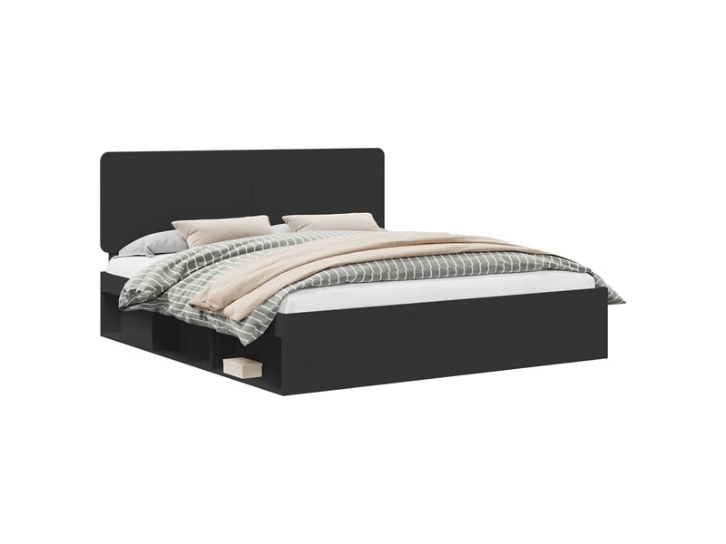  Lit double- lit adulte -  cadre de lit noir 200 x 200 cm bois de pin massif  - Conforama A