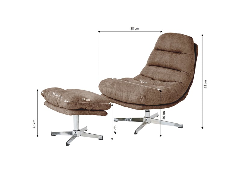 Fauteuil rotatif themis 1 place + repose-pieds tissu marron  - Conforama C