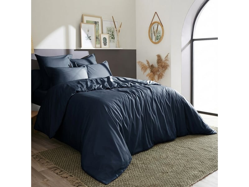  Housse de couette 140x200 cm percale de coton bleu nuit PD25269 - Conforama B