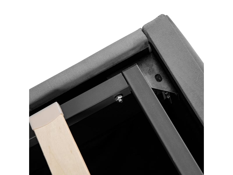  Lit coffre 180x200cm velours gris - lit rembourré - tête de lit réglable, rangement hydraulique, style rayé  - Conforama D