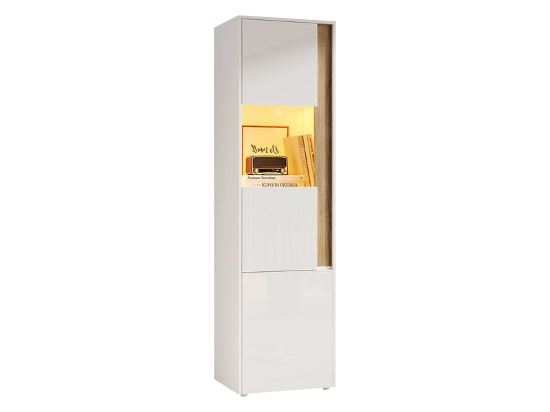  Vitrine d'exposition - 50x40x179 cm - grand meuble de rangement haut avec éclairage led et portes - blanc et naturel  - Conforama A