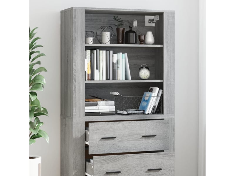  Buffet haut - bahut - meuble de rangement sonoma gris bois d'ingénierie  - Conforama D