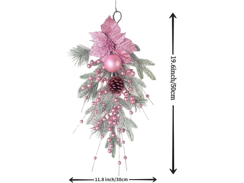  Couronne de noël rose 55cm avec boules décoratives – pour porte, fenêtre et cheminée  - Conforama B