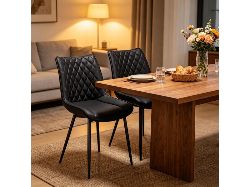  Chaise de salle à manger rembourrée avec dossier ergonomique et pieds métalliques en similicuir anthracite  - Conforama C