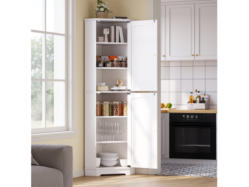 Meuble d'angle de rangement avec 2 portes et étagères réglables pour cuisine et salon en mdf blanc 42 × 42 × 166 cm - Conforama B