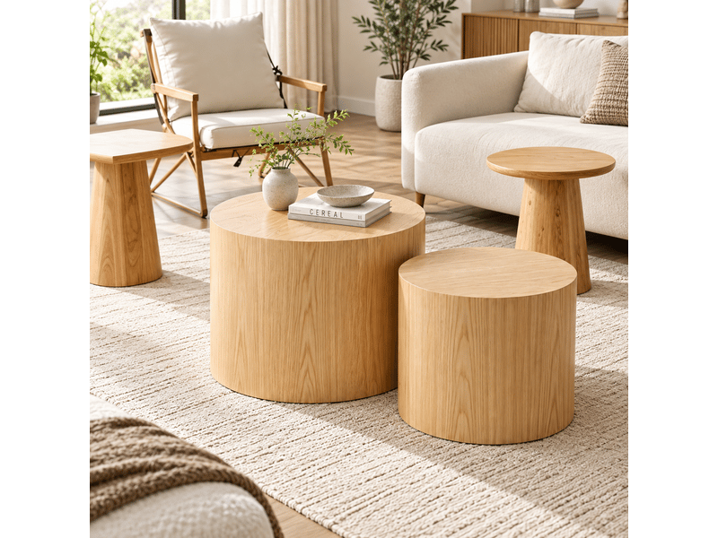  Tables gigognes rondes modernes, lot de 2, 3 coloris, ø48x38 + ø38x32 cm, gain de place  - Conforama E