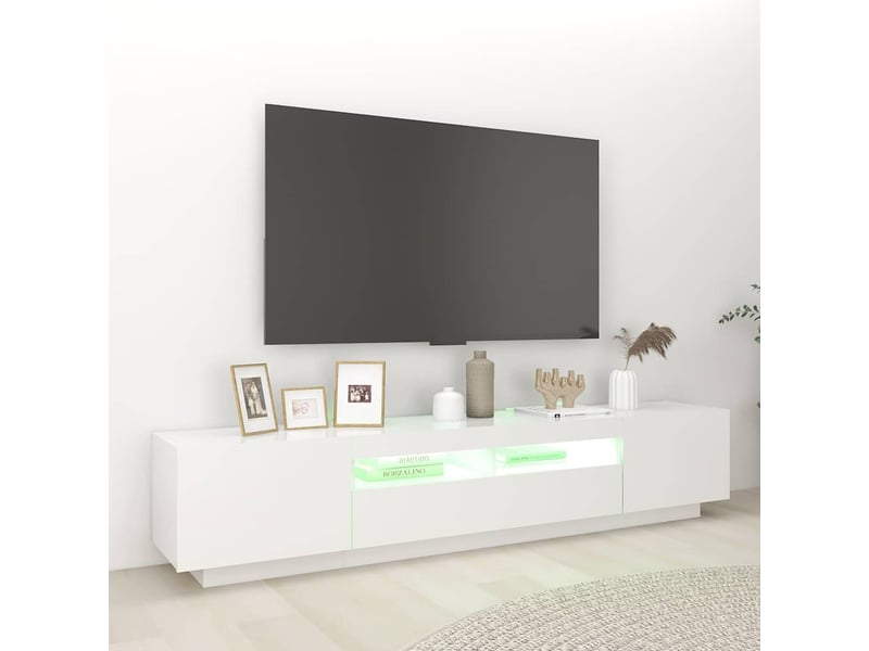  Meuble tv - banc tv - meuble de rangement avec lumières led blanc 200x35x40 cm  - Conforama D