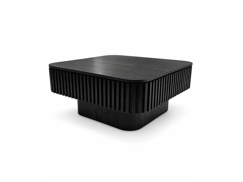 Table basse carrée 75x75x35 cm noire avec rangement caché - Conforama A