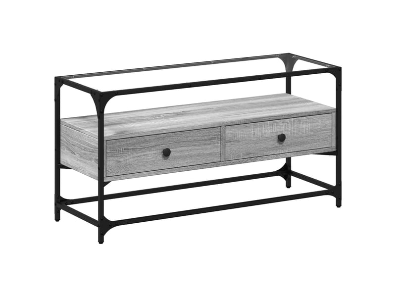  Meuble tv - banc tv - meuble de rangement avec dessus en verre sonoma gris bois d'ingénierie  - Conforama A