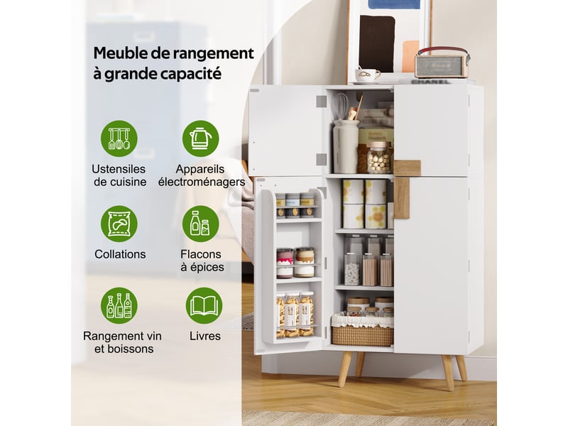 Meuble de cuisine muvano, armoire de cuisine blanche 4 portes, étagères réglables, 60 × 35 × 120 cm - Conforama E