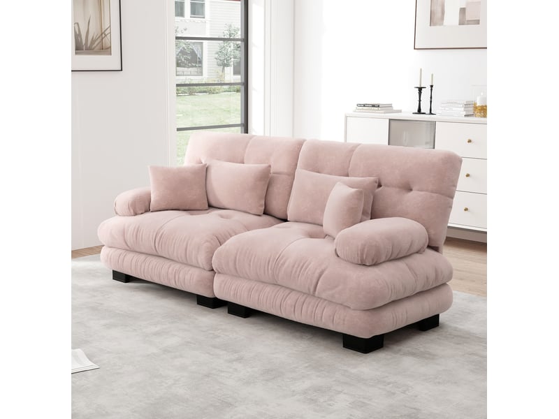  Canapé 2 places modenvie modulable en chenille rose 220 x 77 x 81 cm  - Conforama D