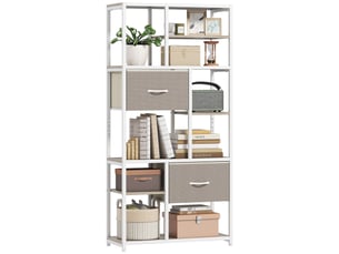 Étagère de rangement 6 niveaux, bibliothèque avec 2 tiroirs en tissu, 9 étagères ouvertes, 72,5 x 30 x 150 cm, blanc