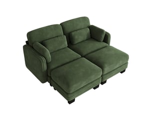 Canapé droit modulable 176 cm 2 places avec 2 poufs, coussins d’accoudoir amovibles, coussins lombaires épais à soutien renforcé, chenille, vert