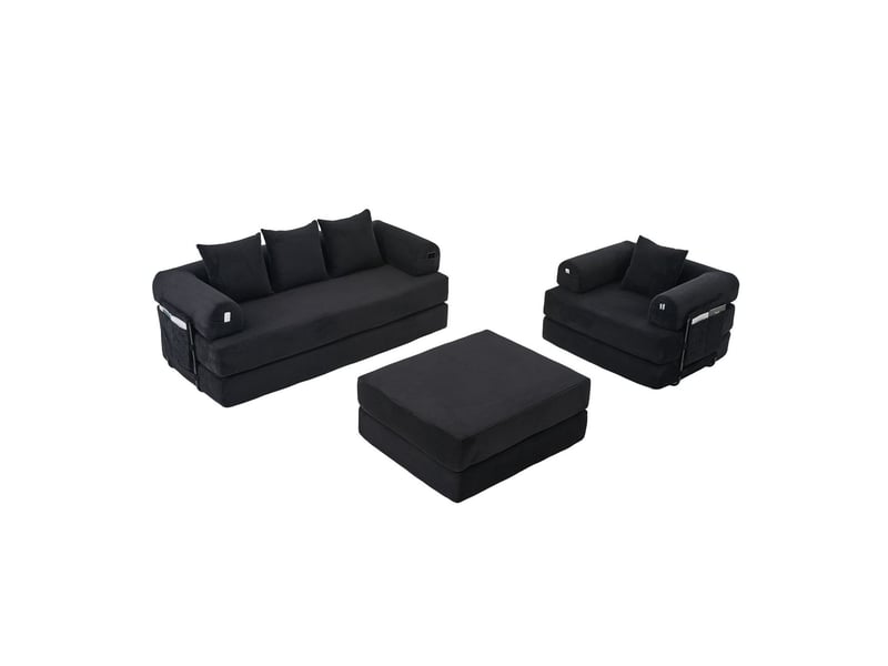  Canapé modulable hocker inclus cadre métal stable poche latérale 4 coussins confortables mousse haute densité librement combinable usage polyvalent  - Conforama A