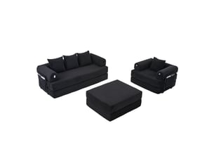 Canapé modulable hocker inclus cadre métal stable poche latérale 4 coussins confortables mousse haute densité librement combinable usage polyvalent