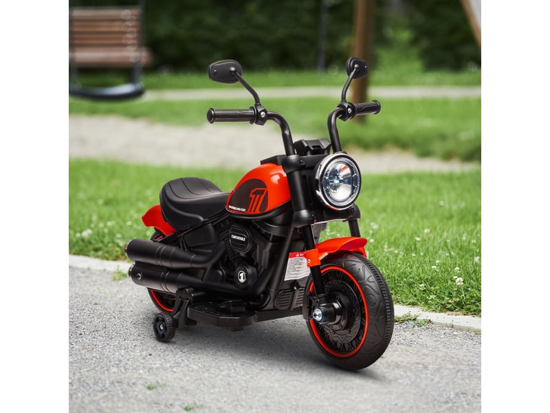  Moto électrique pour enfants avec phare, stabilisateurs amovibles, 76 x 42 x 57 cm, rougenoir  - Conforama D