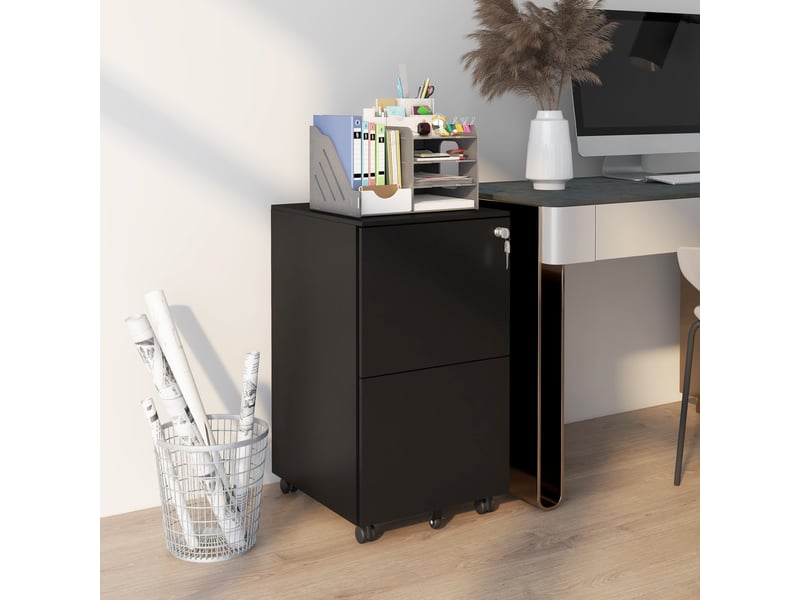  Classeur mobile à 2 tiroirs, verrouillable, sur roulettes, 37 cm x 43,5 cm x 67,5 cm, noir  - Conforama B