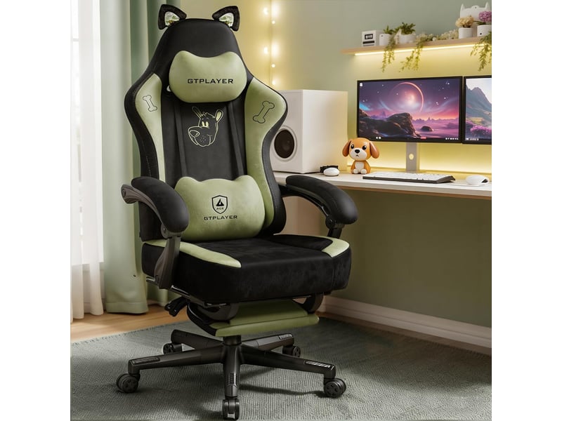  Gtplayer chaise de jeu avec oreilles de chat, mousse à mémoire de forme, repose-pieds, 150kg, velours - vert GTP610-GE - Conforama B