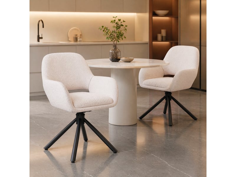  Lot de 2 chaises de salle à manger pivotantes avec accoudoirs en tissu sherpa blanc  - Conforama C