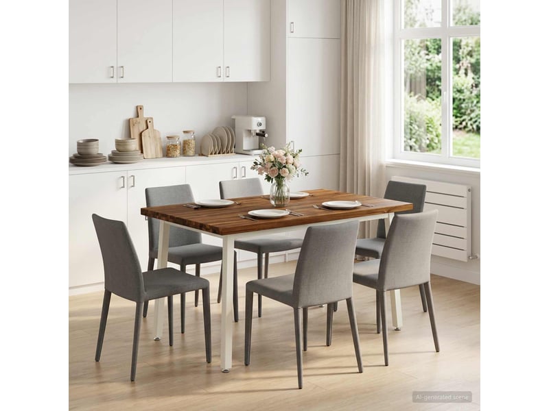 Table à manger moderne 120x80x75 cm bois d'acacia massif naturel et blanc shl78159 - Conforama B