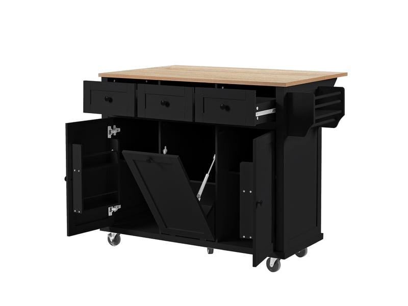  Îlot de cuisine mobile 112x46,2 76,2x92,7 cm coloris noir et naturel  - Conforama A