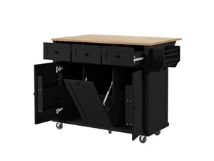 Îlot de cuisine mobile 112x46,2 76,2x92,7 cm coloris noir et naturel
