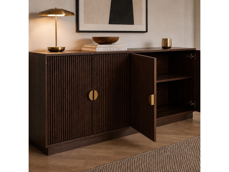  Buffet 4 portes cannelées effet noyer 160 cm tegal  - Conforama E