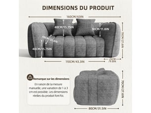 Canapé droit fixe <strong>LEXZURN</strong> <strong></strong> 2 + 1 places Velours gris
