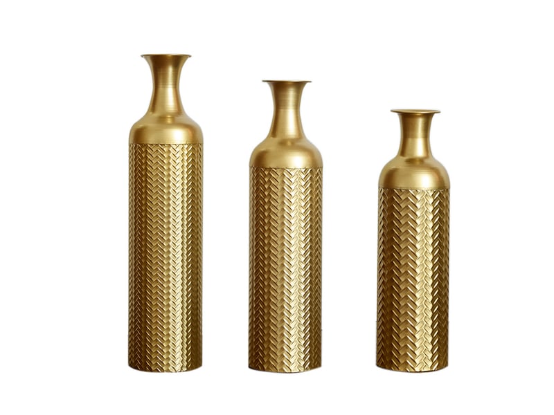  Vases de sol 3 pièces 50,0165,9983,01 cm motif structuré métal doré  - Conforama A