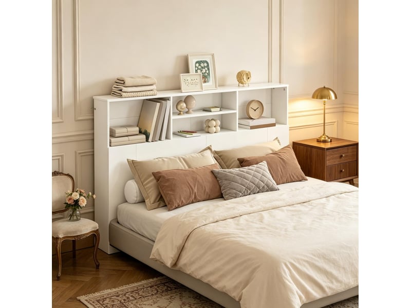  Tête de lit tcqpz avec rangement 140 x 19 x 103,5 cm 4 compartiments ouverts blanc  - Conforama D