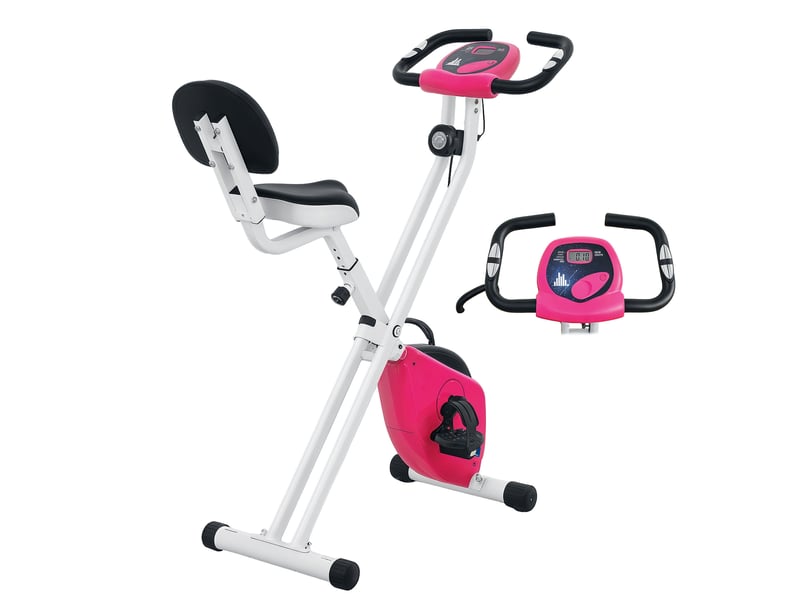  Vélo d'appartement pliable - collaboration .fr x ffhandball - 8 niveaux de résistance, dossier selle réglable, rose  - Conforama A