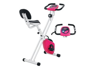 Vélo d'appartement pliable - collaboration .fr x ffhandball - 8 niveaux de résistance, dossier selle réglable, rose