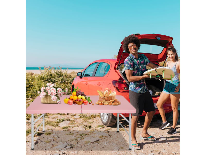  Table pliante réglable avec poignée, pour camping et pique-nique, structure en acier, rose, 125 × 61 × 58–74 cm  - Conforama D