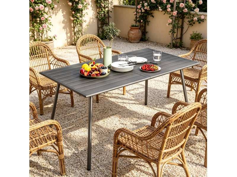  Table de jardin extérieure 150 x 80 cm en acier gris pour 6 personnes  - Conforama B