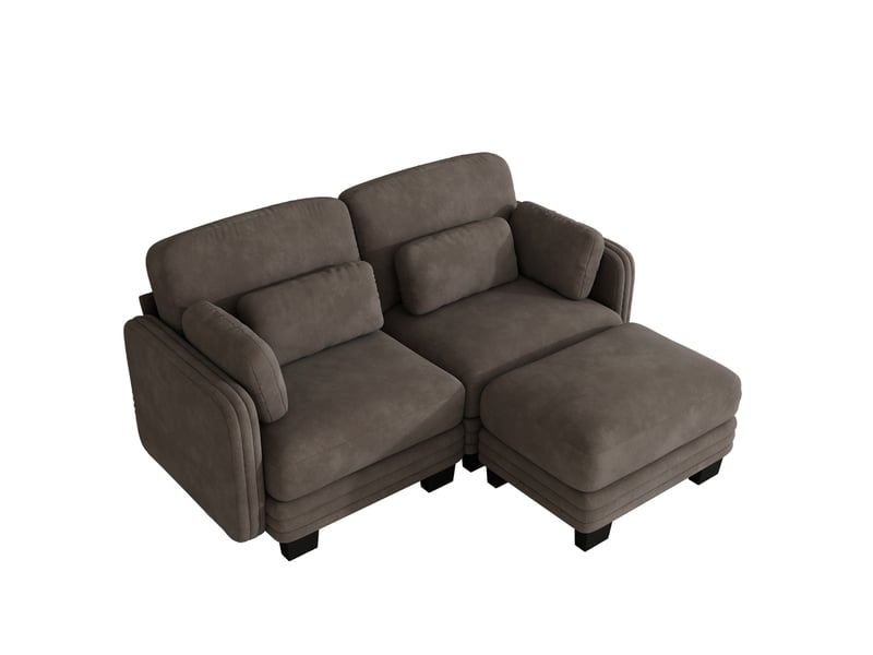  Canapé d'angle modulable tcqpz 2 places avec pouf 176 x 143 x 88 cm chenille marron  - Conforama A