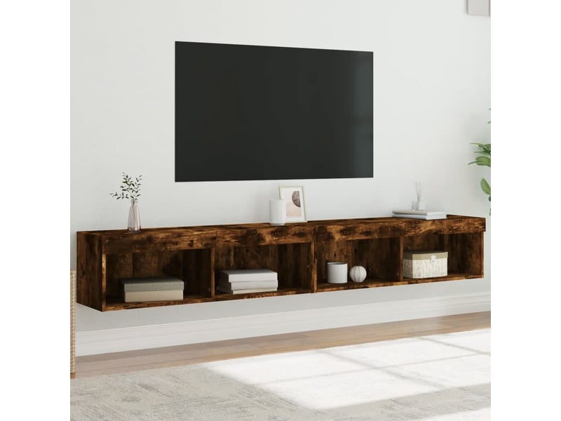 Lot de 2 meuble tv avec lumières led chêne fumé 100x30x30 cm - Conforama B