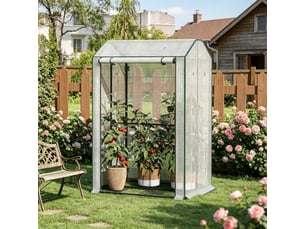 Serre de jardin durable avec porte frontale zippée enroulable, balcon et patio
