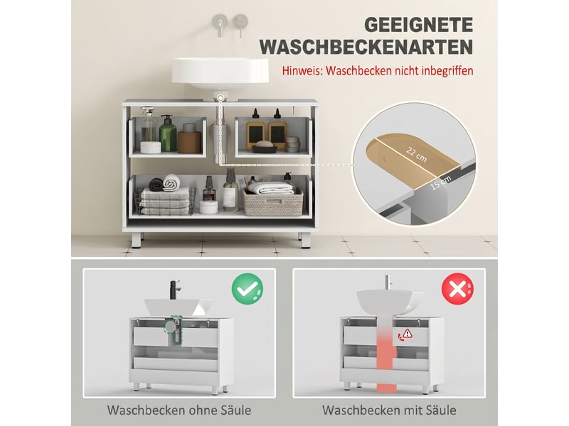  Meuble sous vasque blanc 80 cm, 2 tiroirs, découpe en u pour lavabo sans colonne  - Conforama R