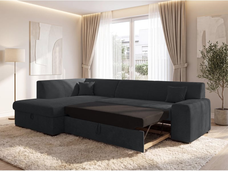 Canapé d'angle convertible lucera 260 cm avec coffre – noir Lucera - Conforama B