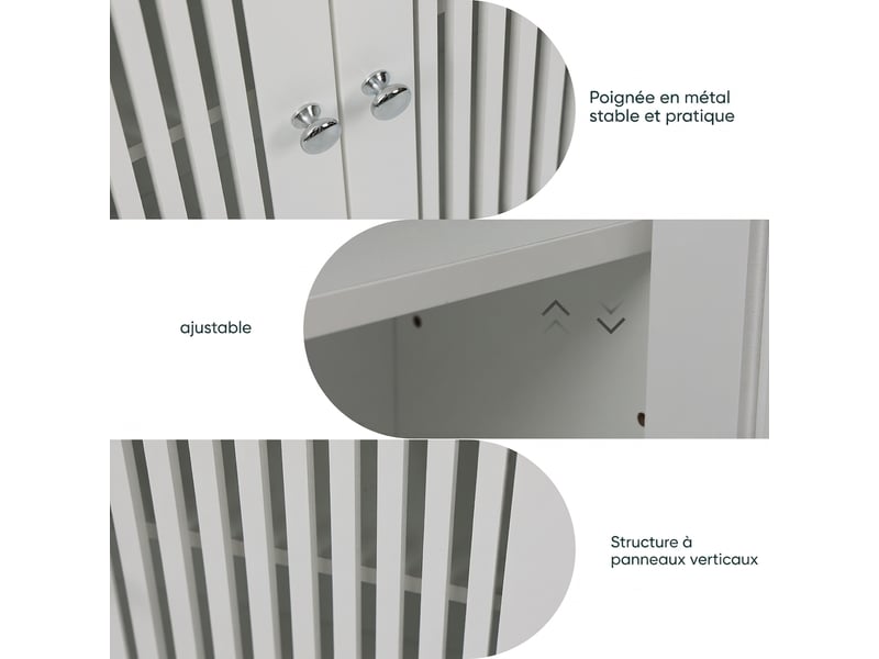  Armoire murale salle de bain double porte 60 x 20 x 52 cm - meuble mural blanc à lattes  - Conforama D